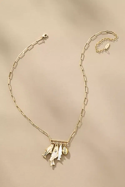 By Anthropologie Fish Bar Charm Paperclip Necklace In Gold