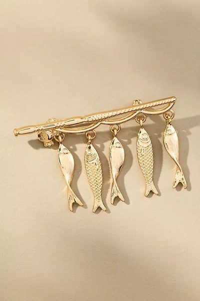 By Anthropologie Fish Safety Pin Brooch In Gold