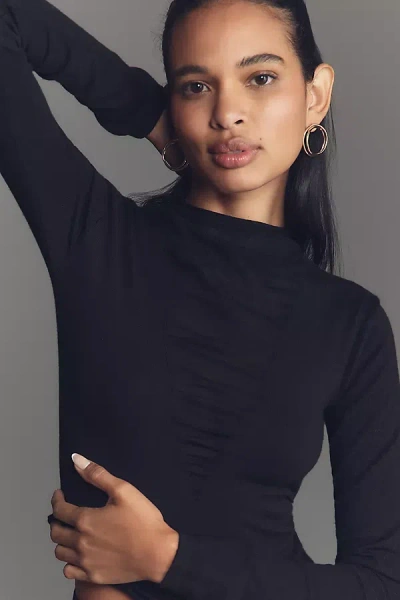 By Anthropologie Fitted Sheer-panel Sweater In Black