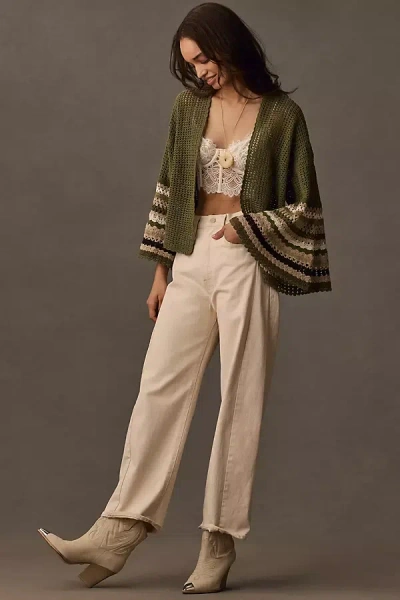 By Anthropologie Flared Crochet Cardigan Sweater In Green