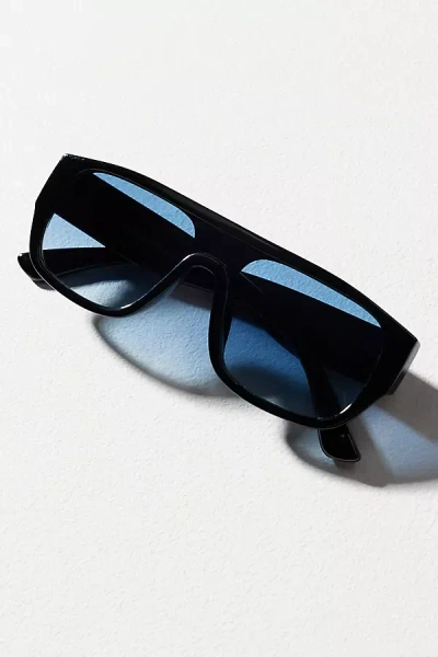 By Anthropologie Flat Top Shield Aviator Sunglasses In Blue