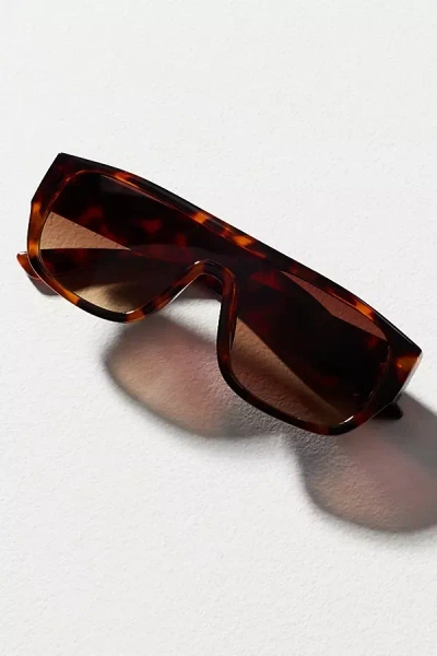 By Anthropologie Flat Top Shield Aviator Sunglasses In Brown