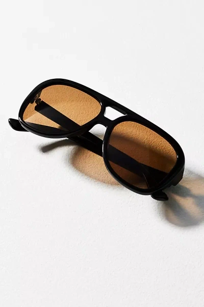 By Anthropologie Flat-top Curved Aviator Sunglasses In Brown