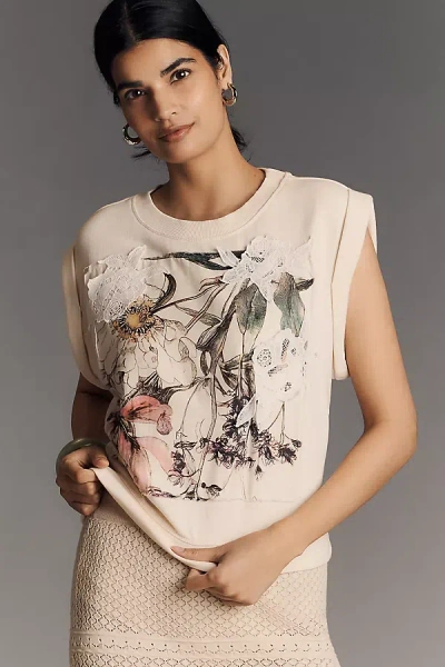 By Anthropologie Floral Appliqué Muscle Tank Top
