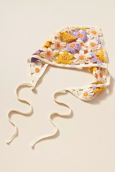 By Anthropologie Floral Crochet Hair Scarf In Purple