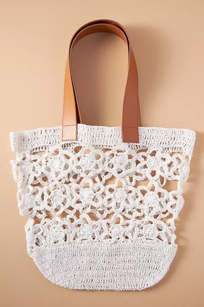 By Anthropologie Floral Crochet Tote In Beige