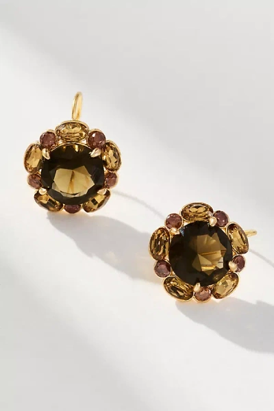 By Anthropologie Floral Crystal Drop Earrings In Brown