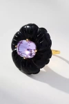By Anthropologie Floral Crystal Statement Cocktail Ring In Black