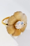 By Anthropologie Floral Crystal Statement Cocktail Ring In Gold