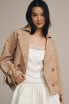 By Anthropologie Floral Cutwork Cropped Trench Jacket In Beige