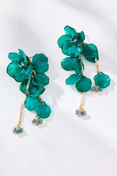 By Anthropologie Floral Drop Earrings In Green
