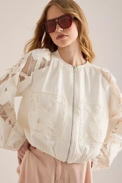 By Anthropologie Floral Embroidered Bomber Jacket In Neutral