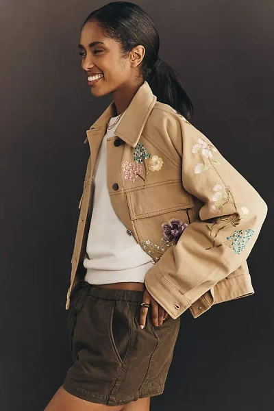 By Anthropologie Floral Embroidered Jacket In Neutral