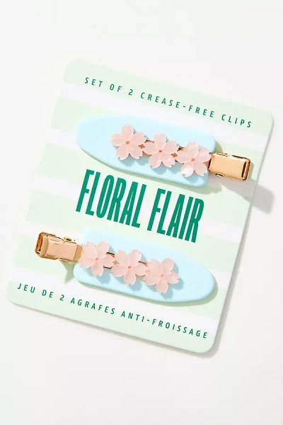 By Anthropologie Floral Flair Crease-free Hair Clips, Set Of 2 In Blue