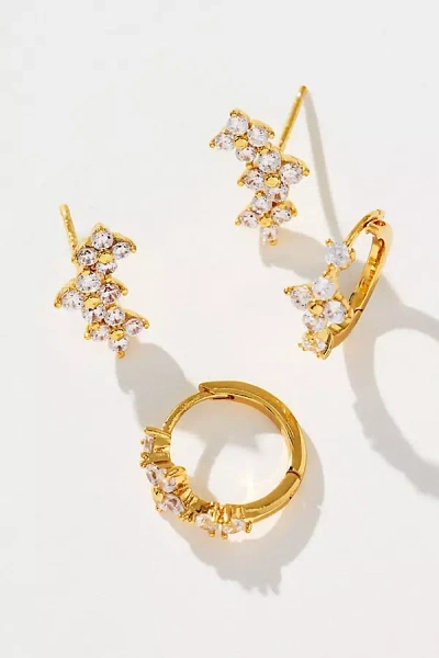 By Anthropologie Floral Huggie Hoop Earrings, Set Of 2