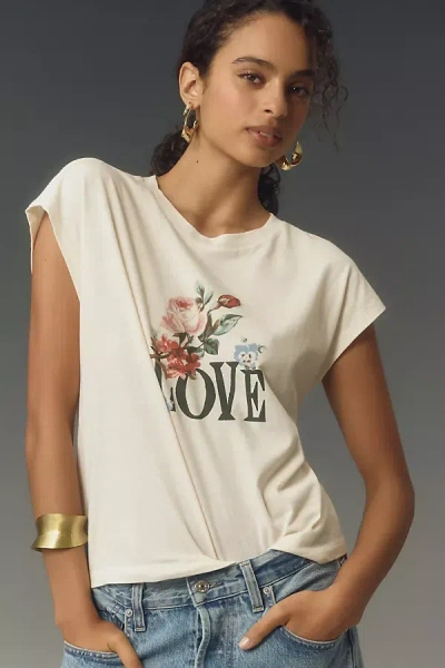 By Anthropologie Floral Love Graphic Muscle Tee In White