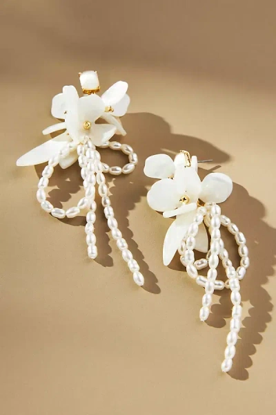 By Anthropologie Floral Pearl Drop Earrings In White