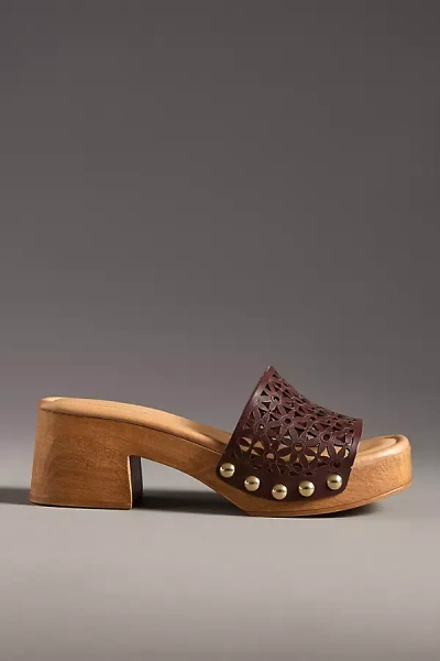 By Anthropologie Floral Peep-toe Clog Sandals In Brown