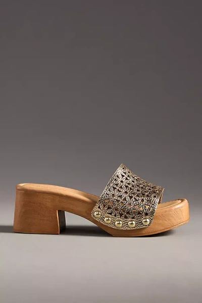 By Anthropologie Floral Peep-toe Clog Sandals In Gold