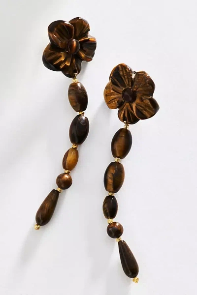 By Anthropologie Floral Stone Drop Earrings In Red