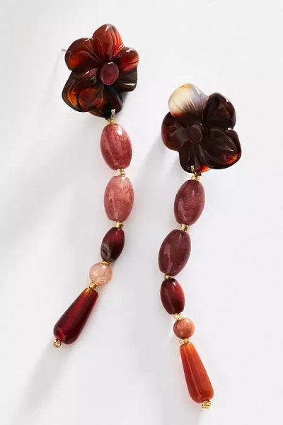 By Anthropologie Floral Stone Drop Earrings In White