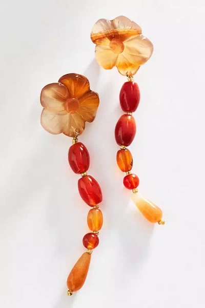 By Anthropologie Floral Stone Drop Earrings In Pink