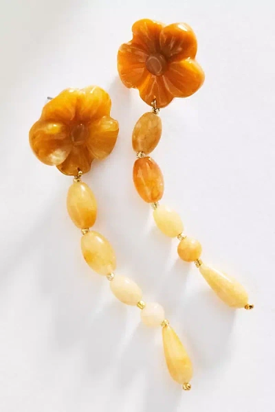 By Anthropologie Floral Stone Drop Earrings In White