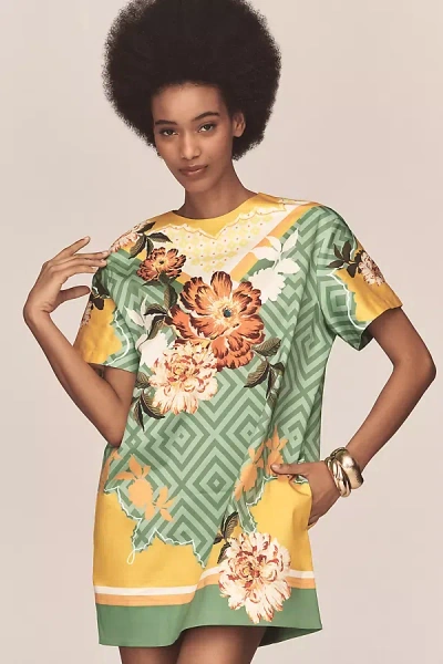 By Anthropologie Floral T-shirt Dress In Green