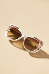 By Anthropologie Floral-trimmed Cat-eye Sunglasses In Beige