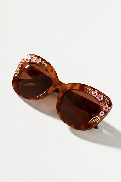 By Anthropologie Floral-trimmed Cat-eye Sunglasses In Brown