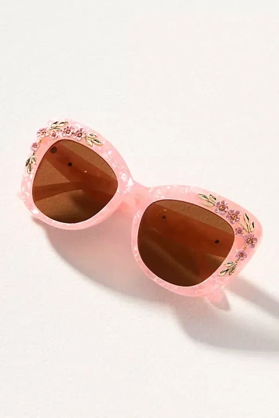 By Anthropologie Floral-trimmed Cat-eye Sunglasses In Pink