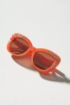 By Anthropologie Floral-trimmed Cat-eye Sunglasses In Orange
