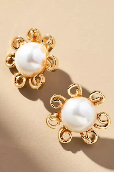 By Anthropologie Flower Stone Post Earrings In White