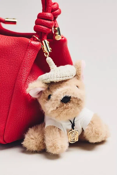 By Anthropologie Fluffy Dog Plush Bag Charm In Sand
