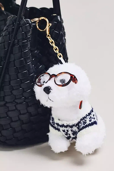 By Anthropologie Fluffy Dog Plush Bag Charm In White