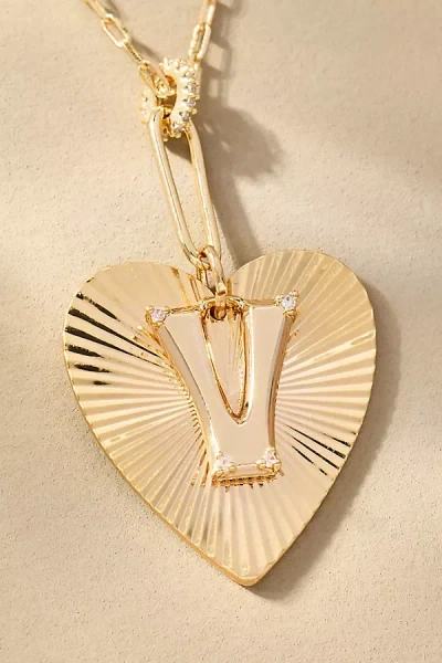 By Anthropologie Fluted Heart Pendant Monogram Necklace