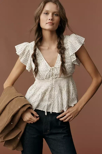 By Anthropologie Flutter-sleeve Blouse In White
