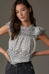 BY ANTHROPOLOGIE FLUTTER-SLEEVE EMBROIDERED BABYDOLL BLOUSE