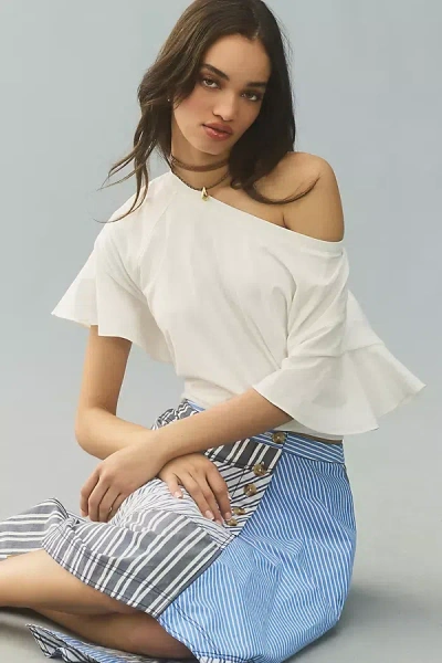 By Anthropologie Flutter-sleeve Tee In White