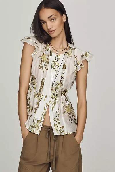 By Anthropologie Flutter-sleeve Blouse In Multi