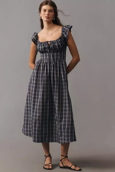 By Anthropologie Flutter-sleeve Square-neck Midi Dress In Black