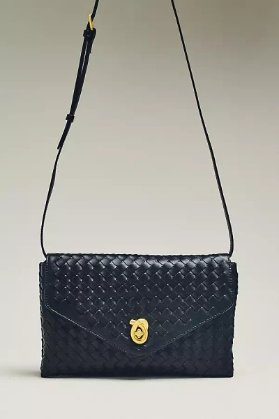 By Anthropologie Foldover Woven Clutch In Black