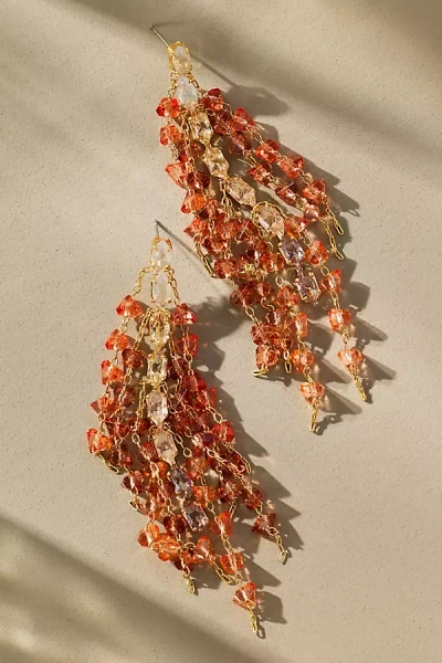 By Anthropologie Frayed Crystal Drop Earrings In Orange