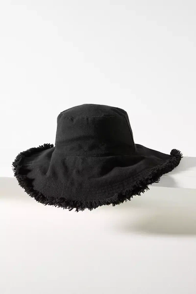 By Anthropologie Frayed Edge Bucket Hat In Black