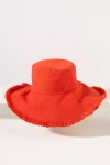 By Anthropologie Frayed Edge Bucket Hat In Red