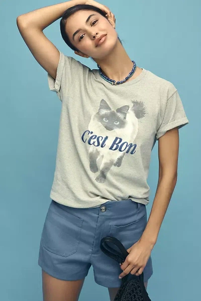 By Anthropologie French Cat Graphic Tee In Gray