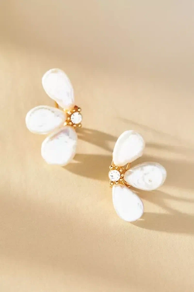 By Anthropologie Freshwater Pearl Flower Earrings In White