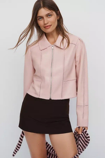 By Anthropologie Freya Faux Leather Whip-stitch Swing Jacket In Pink