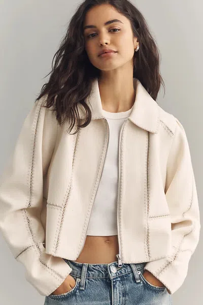By Anthropologie Freya Stitched Zip-up Jacket In White