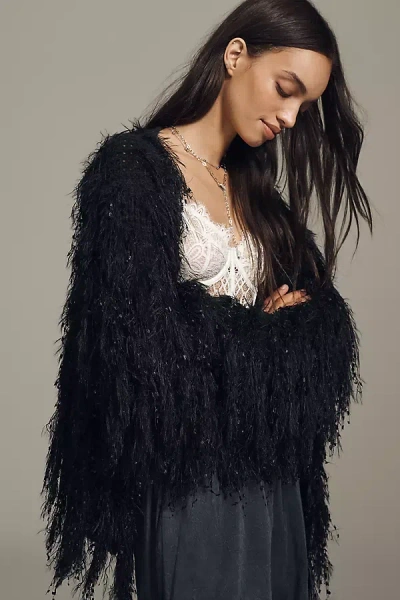 By Anthropologie Fringe Cardigan Sweater In Black